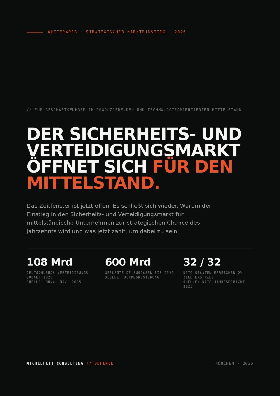 Whitepaper Cover: Der Sicherheits- und Verteidigungsmarkt öffnet sich für den Mittelstand